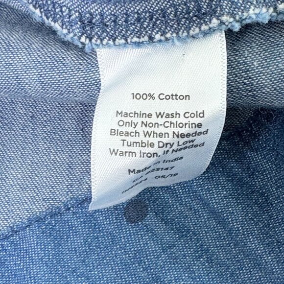 Talbots Polka Dot Denim Shirt Dress Womens 16 Blue Cotton Belted 3/4 Sleeve - Picture 5 of 13